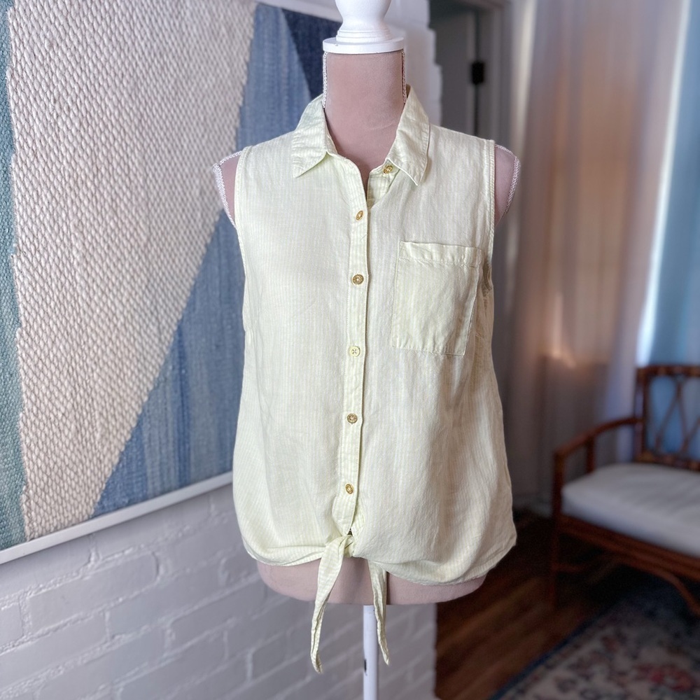 Ellen Tracy Linen and Cotton Yellow Striped Tank Top